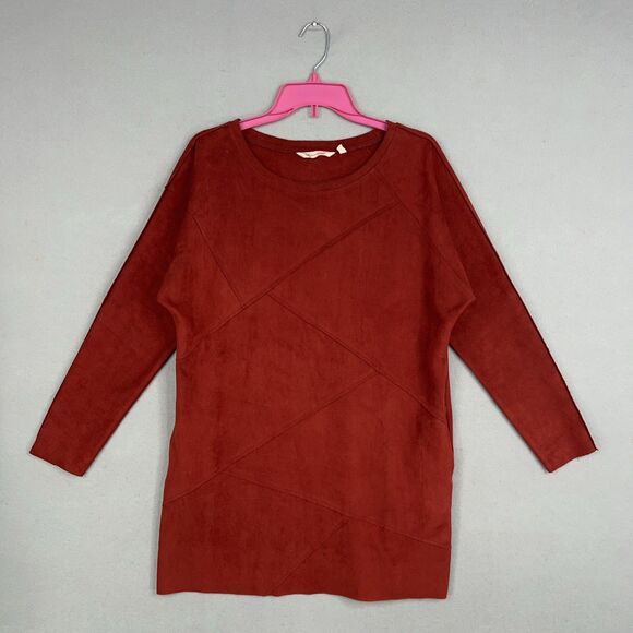 Soft Surroundings Sweaters - Soft Surroundings Sweater Womens Medium Red Faux Suede Tunic Pockets Cozy Fall